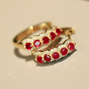 Aazuo, joyería de lujo de 18 quilates, oro amarillo macizo, rubí natural, diamantes reales, pendientes con gancho de flor a la moda, regalo para damas, uso diario - Product Image 3