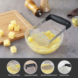 Wholesale Price High Quality Black Silver Handle Potato Masher Non-slip Vegetable Chopper Stainless Steel <b>Kitchen</b> <b>Gadgets</b> Ricer - Product Image 2