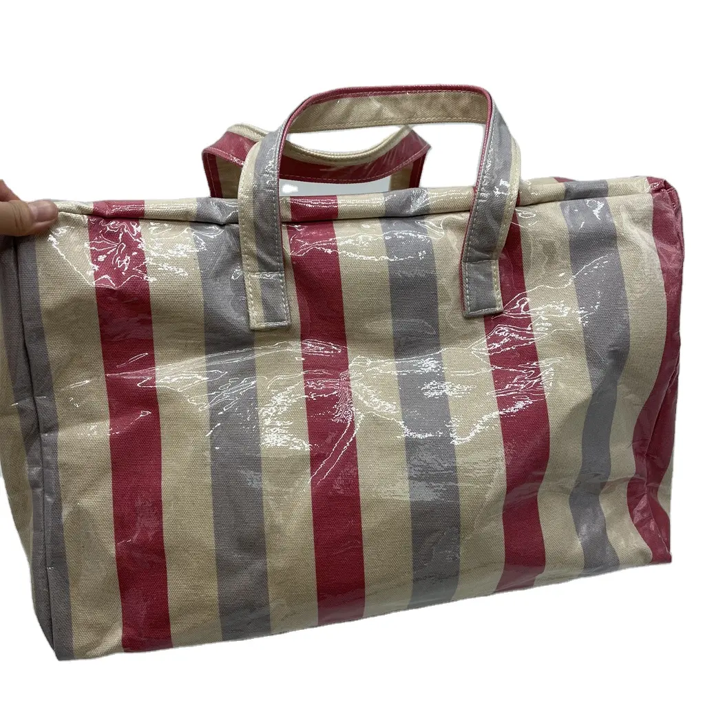 कारखाने प्रत्यक्ष कस्टम लोगो पुनर्नवीनीकरण वाटरप्रूफ कैनवास टोटे बैग के साथ यात्रा के लिए हैंडल के साथ अनुकूलन योग्य कैनवास टोटे यात्रा बैग