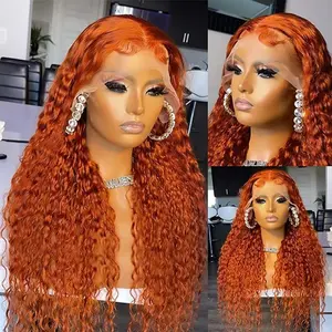 African Women Ginger Jerry Curly Human Hair Wigs Orange 350# Deep Curly Synthetic Hair Wigs 150% Density 13*4 Lace Front Wig