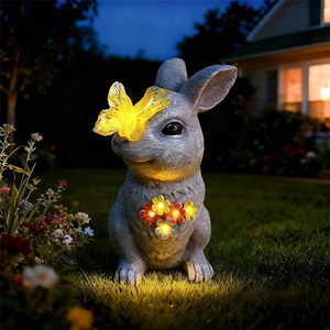 Statue de jardin de <span class=keywords><strong>lapin</strong></span> charmante avec lumière solaire, figurine de <span class=keywords><strong>lapin</strong></span> avec fleurs et <span class=keywords><strong>papillon</strong></span> lumineux - Product Image 1