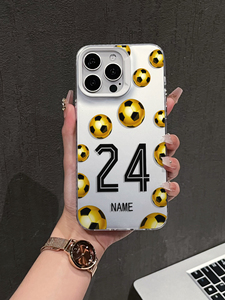 Étui personnalisable <span class=keywords><strong>avec</strong></span> nom et numéro, motif football doré, <span class=keywords><strong>coque</strong></span> antichoc réfléchissante argentée compatible <span class=keywords><strong>avec</strong></span> 17/16/15/14/13 Pro Max - Product Image 3