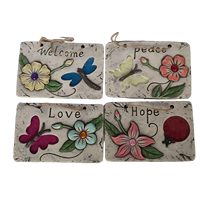 4 Plaques rectangulaires suspendues-Bienvenue/Paix/Amour/Espoir avec papillons, fleurs et paillettes, décoration murale (extérieur/intérieur)