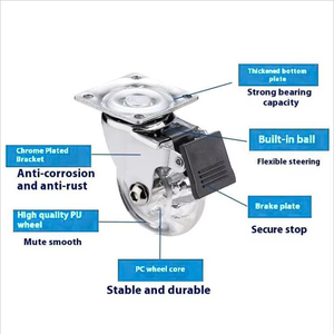 Roulettes pivotantes en acier et PU sans outil pour plusieurs niveaux, avec frein, charge 35-40 kg, installation facile pour mobilier d'hôpital, de salle de sport et d'école - Product Image 2