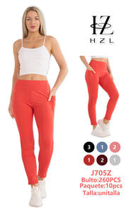 Leggings Yoga J705Z a Vita Alta, Elasticizzati in Quattro Direzioni, in Spandex e Poliestere, Tinta Unita con Tasche - Product Image 3