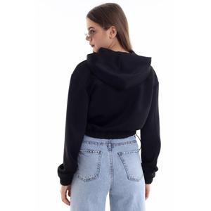 Sudadera corta negra para mujer, tejida, informal, con detalle en la cintura - Product Image 1