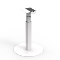 Bureau de travail électrique réglable en hauteur à une seule jambe avec cadre blanc E1, table basse ronde moderne avec plateau rond