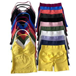 Conjunto Deportivo para Mujer, Top sin Espalda y Pantalones Cortos sin Costuras, Talla XL, Ropa Deportiva, Estampado Sólido, Transpirable, con Logotipo Frontal - Product Image 4