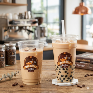 Disposable PET Single Wall Cold <b>Drink</b> Coffee <b>Cups</b> with Custom UV Printed Logo Clear Bubble Boba Tea Juice <b>Cups</b> Lids & Straws - Product Image 1