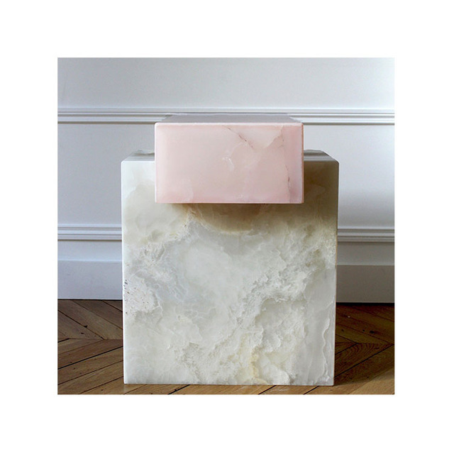 Customized Size Luxury Natural Stone Onyx Marble Side Table Plinth Polished Pink Onyx Marble Stone