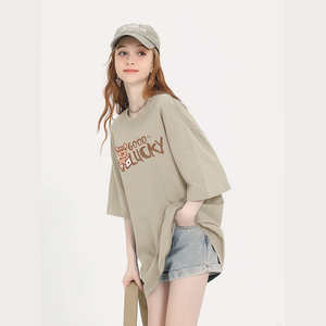 Cô Gái Của Bông Phụ Nữ Được Trang Bị Manche Courte OEM Nhà Sản Xuất 350 GSM Của Phụ Nữ Thời Trang Nhân Vật Hoạt Hình Sommer Damen T-Shirt - Product Image 1