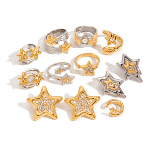 Ensemble de bagues tendance en forme d'étoile, ton or et argent, serties de zircone cubique, bijoux de fête unisexe - Product Image 1