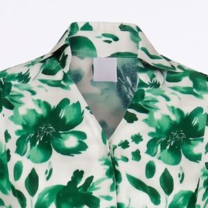 Blusa Casual Estampada con Flores Verdes para Mujer, Blusa de Moda de Manga Corta, Proveedor de Ropa al por Mayor - Product Image 3