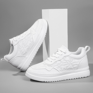 Nouvelles Chaussures de Sport Blanches pour Hommes, Mode Automne, Décontractées, en Cuir de Vachette Gaufré à Motifs, Semelle Épaisse Rehaussante de 8 cm, avec Doublure en Maille - Product Image 3
