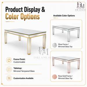 Mesa de Banquete Rectangular Premium de Acero Inoxidable con Superficie de Espejo y Patas con Panel de Espejo para Eventos y Bodas - Product Image 3