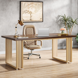 Modern Luxury Contemporary Solid Wood Executive Desk with Gold Metal Legs for Home <b>Office</b> <b>Workstation</b> - Product Image 1
