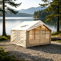 Tente familiale gonflable haut de gamme 7,5 m² en Oxford 420D, tente de glamping imperméable avec deux puits de lumière et larges portes doubles, OEM