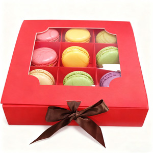 Boîte rigide de luxe à couvercle transparent et fenêtre Boîtes d'emballage <span class=keywords><strong>macaron</strong></span> en papier rouge personnalisées pour boîtes-cadeaux alimentaires - Product Image 2