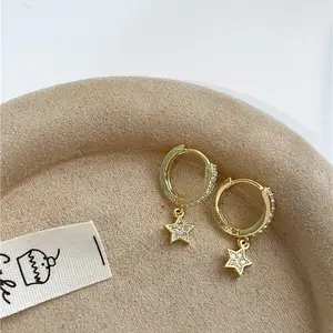 Anting-anting liontin zirkon gaya mewah wanita anting-anting canggih mode bintang berkilau kecil