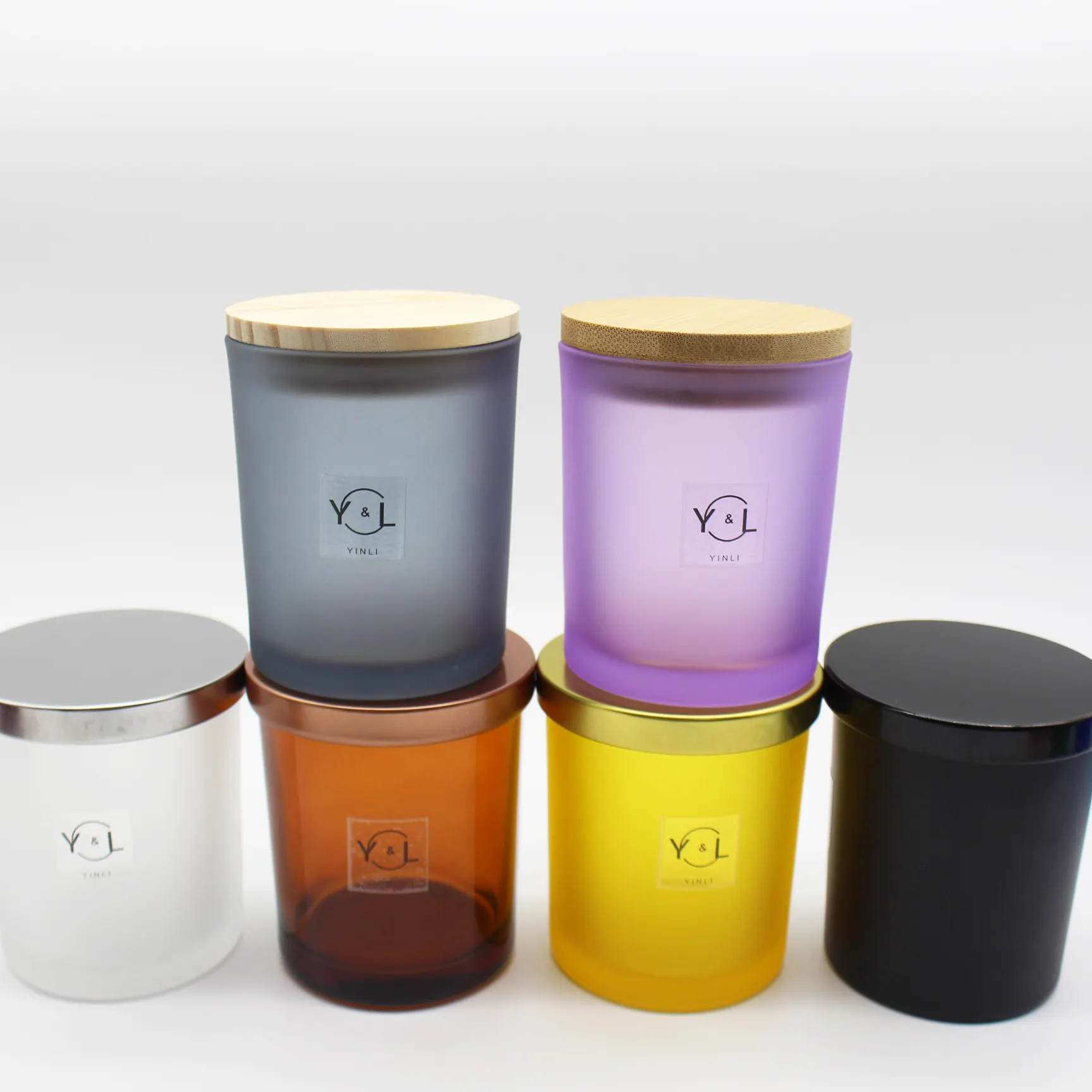 Pot de bougie en verre de luxe, givré, transparent, mat, blanc, noir, conteneur de couleur, pour la fabrication de bougies avec couvercle
