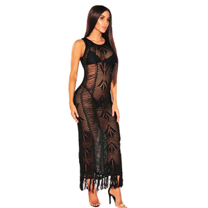 Cover da <span class=keywords><strong>spiaggia</strong></span> a rete all'uncinetto lungo abito con nappe all'uncinetto costume da bagno - Product Image 2