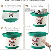 Panier de rangement en corde verte pour jouets, thème Noël Père Noël, avec poignées, paniers tissés pliables à poignées robustes, paniers roulants