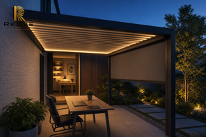 Pergola en aluminium RKOVE RK-C2 3*4m, revêtement poudré noir, structure rectangulaire moderne pour extérieur, jardin, avec écran rétractable - Product Image 4