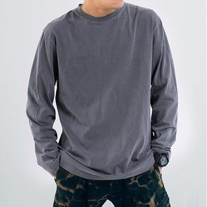 Kaos Pria Vintage Gaya Cina 100% Katun Lengan Panjang Bernapas dan Ramah Lingkungan Tampilan Pudar Kustom Kaos Polos - Product Image 6