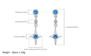 Boucles d'oreilles pendantes scintillantes en argent sterling 925 avec micro-incrustation de zircone cubique et imitation saphir, motif étoile du Nord, pour femme - Product Image 2