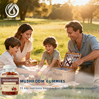 Gummies aux champignons saveur figue OEM ODM, 60 gummies végétaliens, 11 nutriments essentiels, sans OGM, compatibles végétaliens, vente en gros, complément alimentaire en bouteille