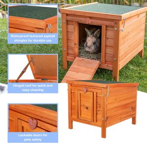 Refugio de casa para mascotas al aire libre de madera resistente a la intemperie de diseño moderno para gatos, conejos, conejillos de indias, Color marrón - Product Image 3