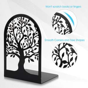 Sujetalibros grandes de metal, decorativos para escritorio, soporte de libros de mesa, soporte de libros con diseño de árbol negro - Product Image 3