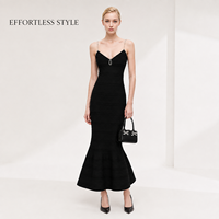 Robe longue côtelée noire personnalisée pour femme, col en V, sans manches, OEM ODM