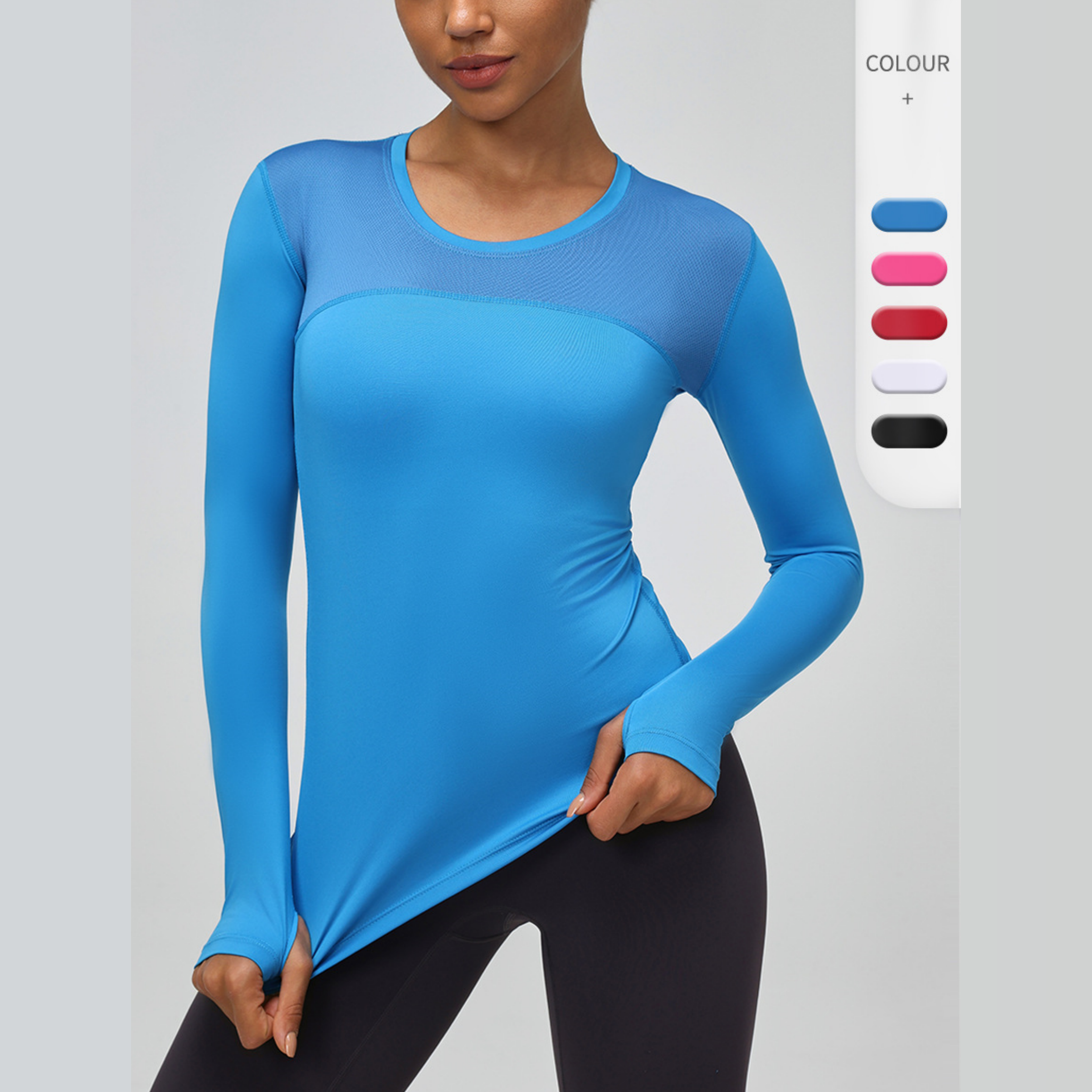 Custom Breathable Lightweight Quick Dry Wicking Women's Long Sleeve Running Yoga Shirt with Mesh Compression Gym Workout Top