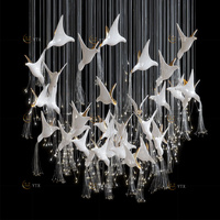 Décoration de la salle à manger du hall d'hôtel, lustre en céramique en forme d'hirondelle, luminaire suspendu au plafond, art moderne, lustre en verre en forme d'oiseau