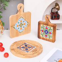 Nouveau dessous-de-verre en bois - Tapis isolant pour table et sol - Tapis imitation carrelage ancien - Nappe rétro - Tapis anti-brûlure