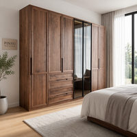 Armoire en noyer avec poignée encastrée et tiroirs, meuble de rangement minimaliste pour chambre à coucher et appartement