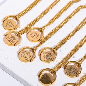 Nouveau Spinner collier du zodiaque <span class=keywords><strong>chinois</strong></span> 18K véritable plaqué or en acier inoxydable rotatif astrologie bijoux 12 colliers <span class=keywords><strong>Horoscope</strong></span> - Product Image 1