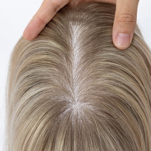 Topper capillaire mono 6x6 en <span class=keywords><strong>cheveux</strong></span> humains blond cendré, 12 pouces, densité 100%, pour femmes aux <span class=keywords><strong>cheveux</strong></span> fins, fourni par un fabricant de produits capillaires - Product Image 4