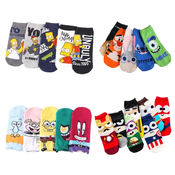 Meias Moda Dos Desenhos Animados Super Heros Curto Engraçado mulheres homens Algodão Calcetines Invisible Low Cut cômico verão designer Tornozelo Meias