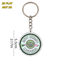 Porte-clés en acrylique transparent double face circulaire But First Matcha pour les amateurs de thé, durable et léger, accessoire quotidien