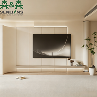 Mueble de TV Moderno Minimalista Estilo Crema SLS, Diseño de Borde Curvo, Consola Multimedia Flotante Integrada con Retroiluminación LED