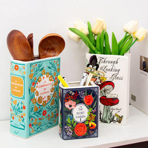 Tao Zhizhi Rectangle <b>Book</b> Vase <b>Storage</b> Bin Vintage Style Multi-functional Kitchen Organizer <b>For</b> Flowers Utensils And Office - Product Image 4