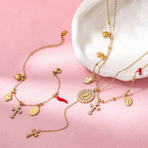 Gioielli Joolim, Collana con Ciondolo a Cuore e Croce in Zirconia, Placcata Oro 18K, Resistente allo Scolorimento, Accessorio Multiuso Fai-da-Te in Acciaio Inossidabile - Product Image 5