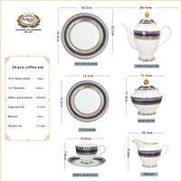 Service à café et à thé Karosa 24 pièces en porcelaine fine du Guangdong, gaufré or véritable, écologique, de luxe, pour mariage, couleur bleue populaire pour l'heure du thé