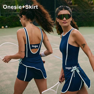 女式无袖连体衣配协调泡菜网球服批发两件健身网球服批发 - Product Image 1