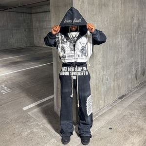 Completo da Uomo con Felpa con Zip e Pantaloni della Tuta Larghi Personalizzati, Esentasse negli Stati Uniti, con Applicazioni di Strass, Ricami, Stampa Serigrafica ed Effetto Sbiadito dal Sole - Product Image 5