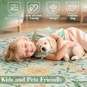 <span class=keywords><strong>Tapis</strong></span> d'intérieur bohème ultra fin, non pelucheux, à motifs floraux, lavable en machine, <span class=keywords><strong>rose</strong></span> et <span class=keywords><strong>vert</strong></span> doux, 5x7 - Product Image 6