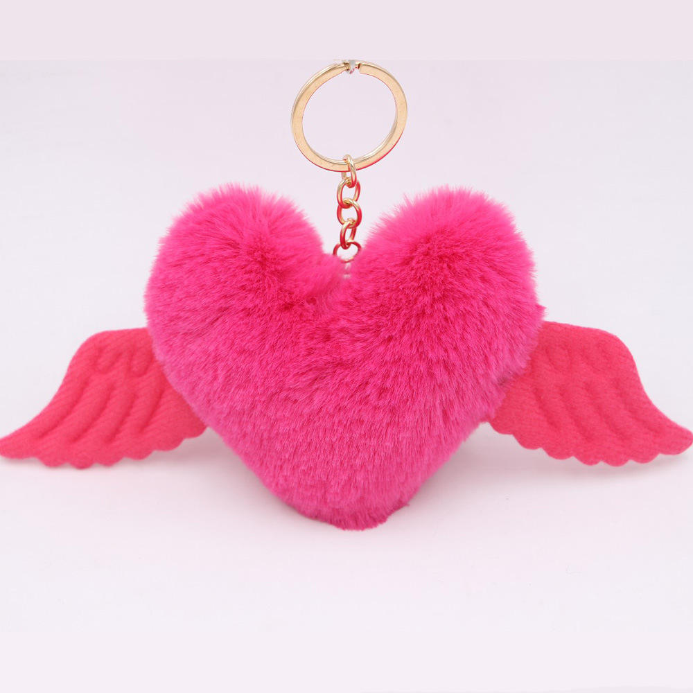 Cute Girly Keychain Pom Pom Keychain with Wing Rabbit Fur Ball