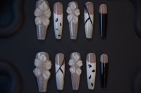 Uñas Postizas de ABS Talladas a Mano, Estilo Europeo Americano, Diseño de Mariposa, Estilo Ataúd, para Dedos